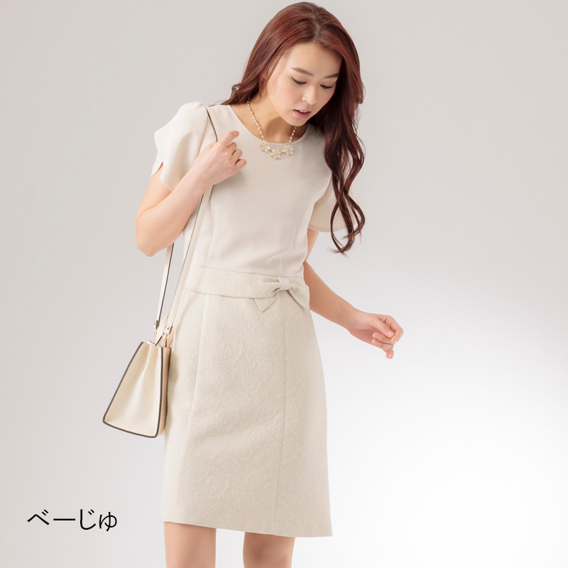 【50%OFF】ジョーゼット×ジャガードドッキングワンピース