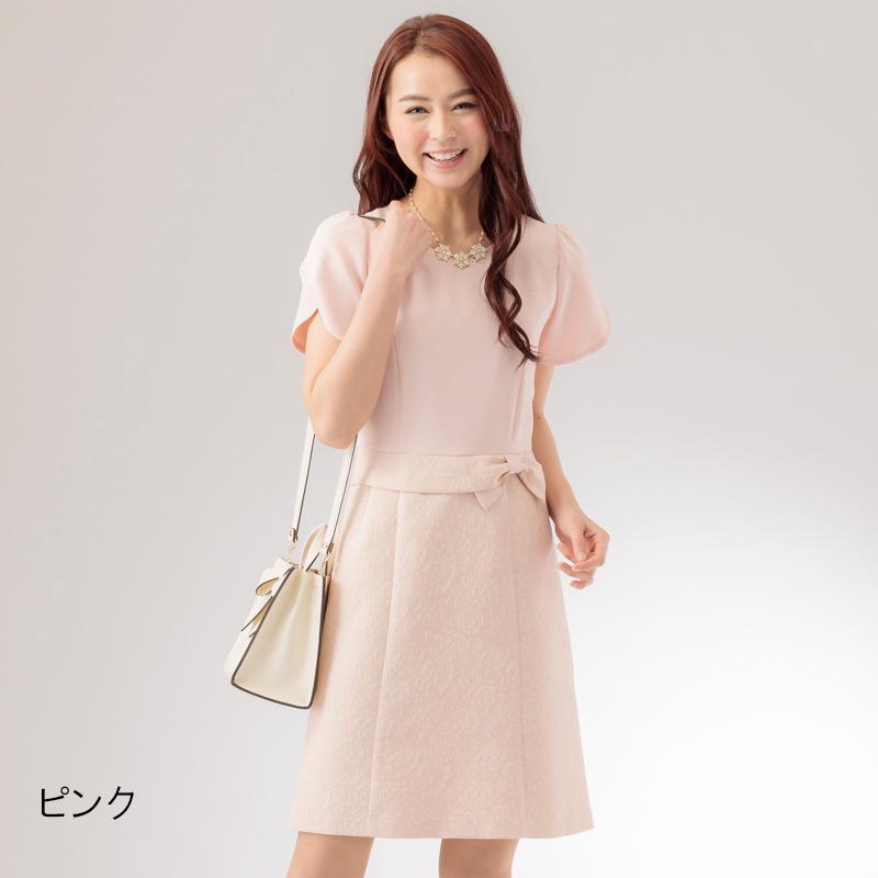 【50%OFF】ジョーゼット×ジャガードドッキングワンピース