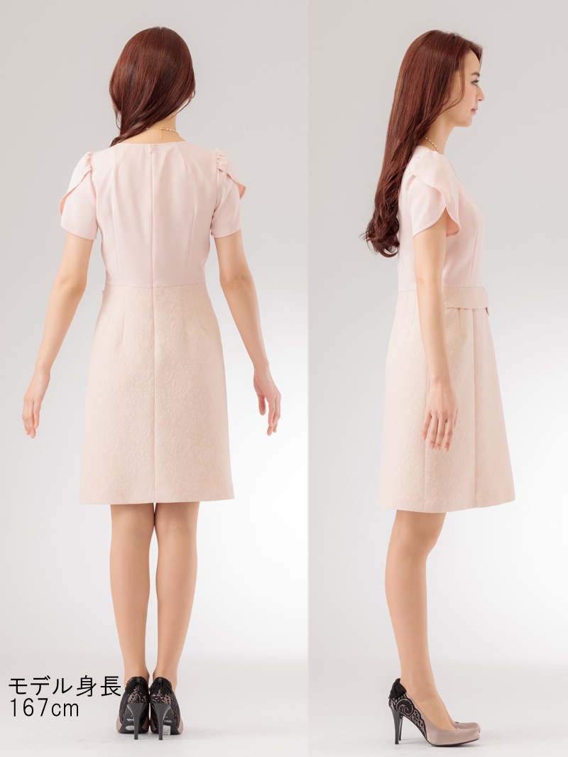 【50%OFF】ジョーゼット×ジャガードドッキングワンピース