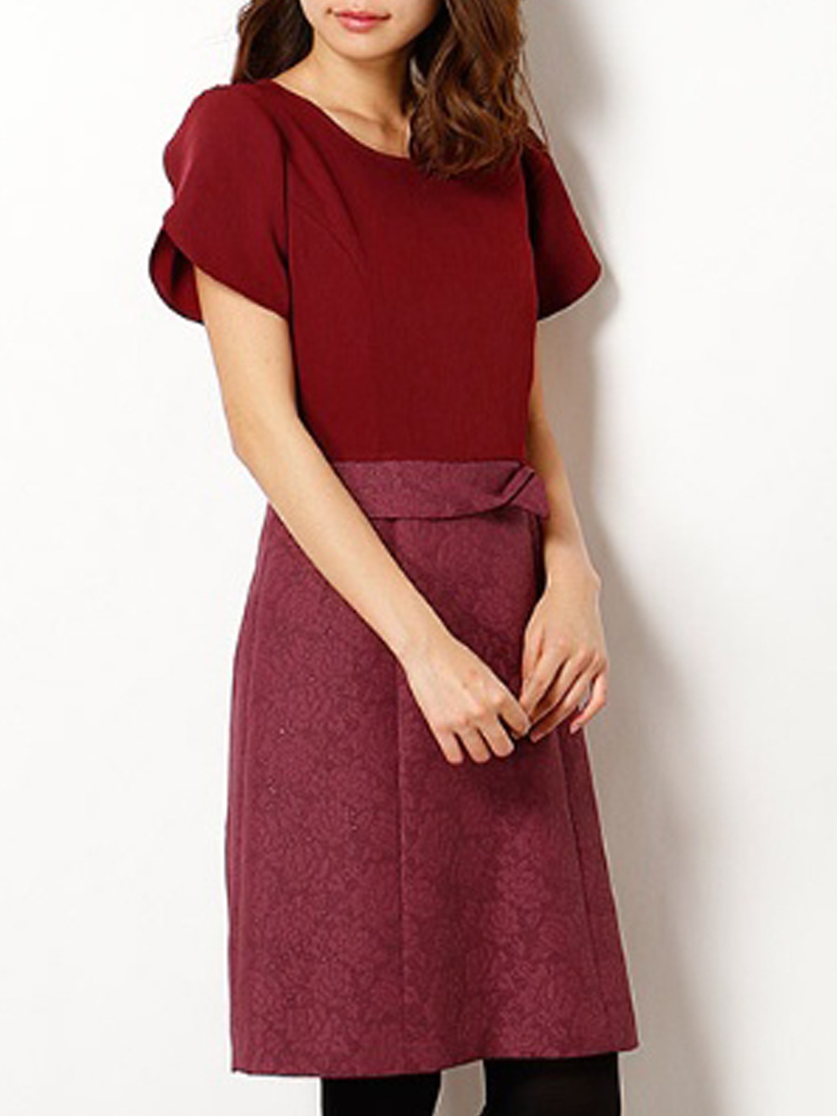 【50%OFF】ジョーゼット×ジャガードドッキングワンピース