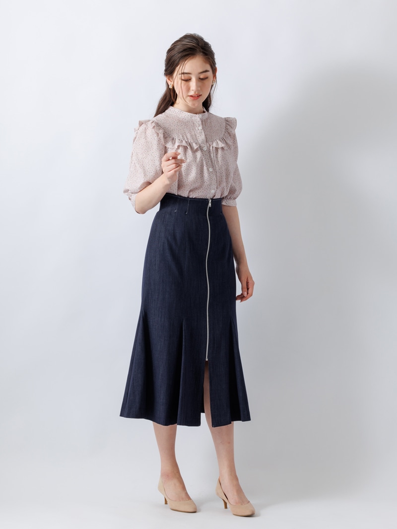【OUTLET 2500円】幾何学柄プリントギャザーブラウス<10本以下>