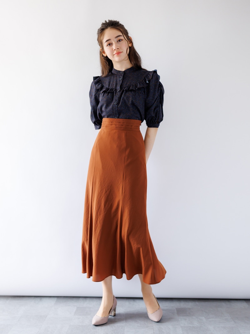 【OUTLET 2500円】幾何学柄プリントギャザーブラウス<10本以下>