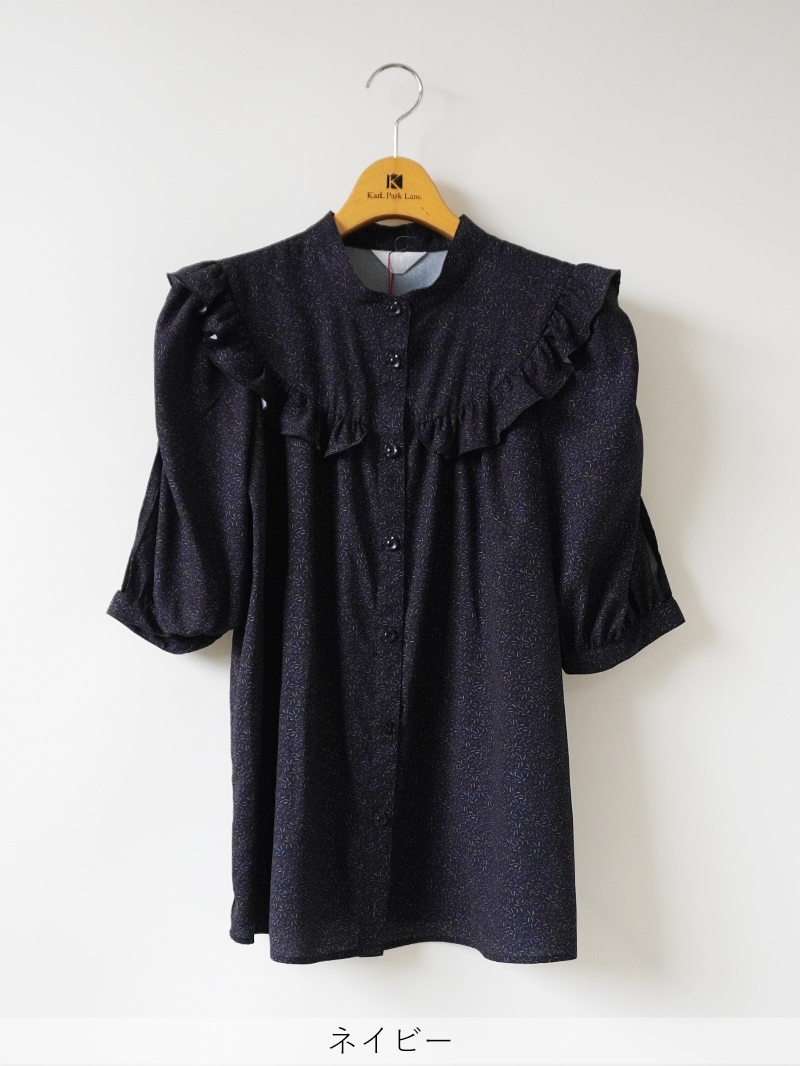 【OUTLET 2500円】幾何学柄プリントギャザーブラウス<10本以下>