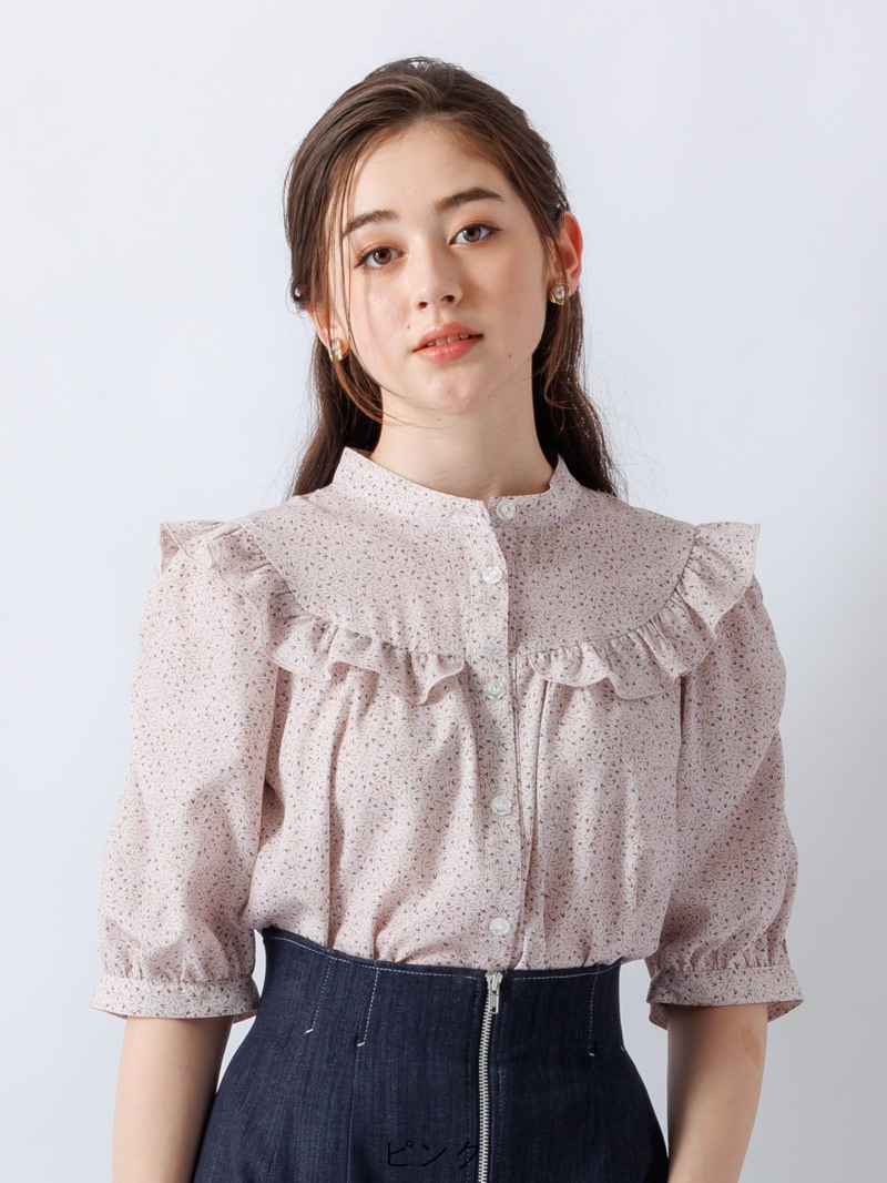 【OUTLET 2500円】幾何学柄プリントギャザーブラウス<10本以下>