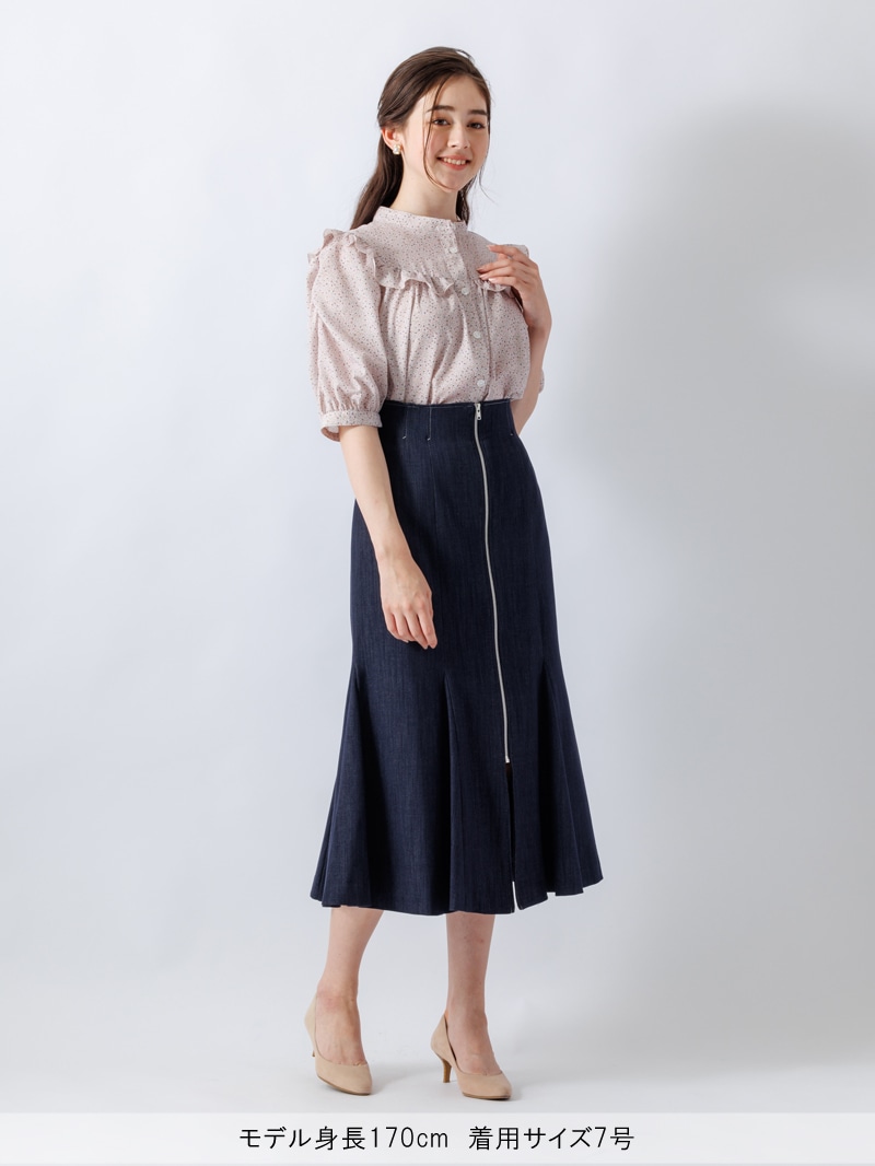【OUTLET 2500円】幾何学柄プリントギャザーブラウス<10本以下>