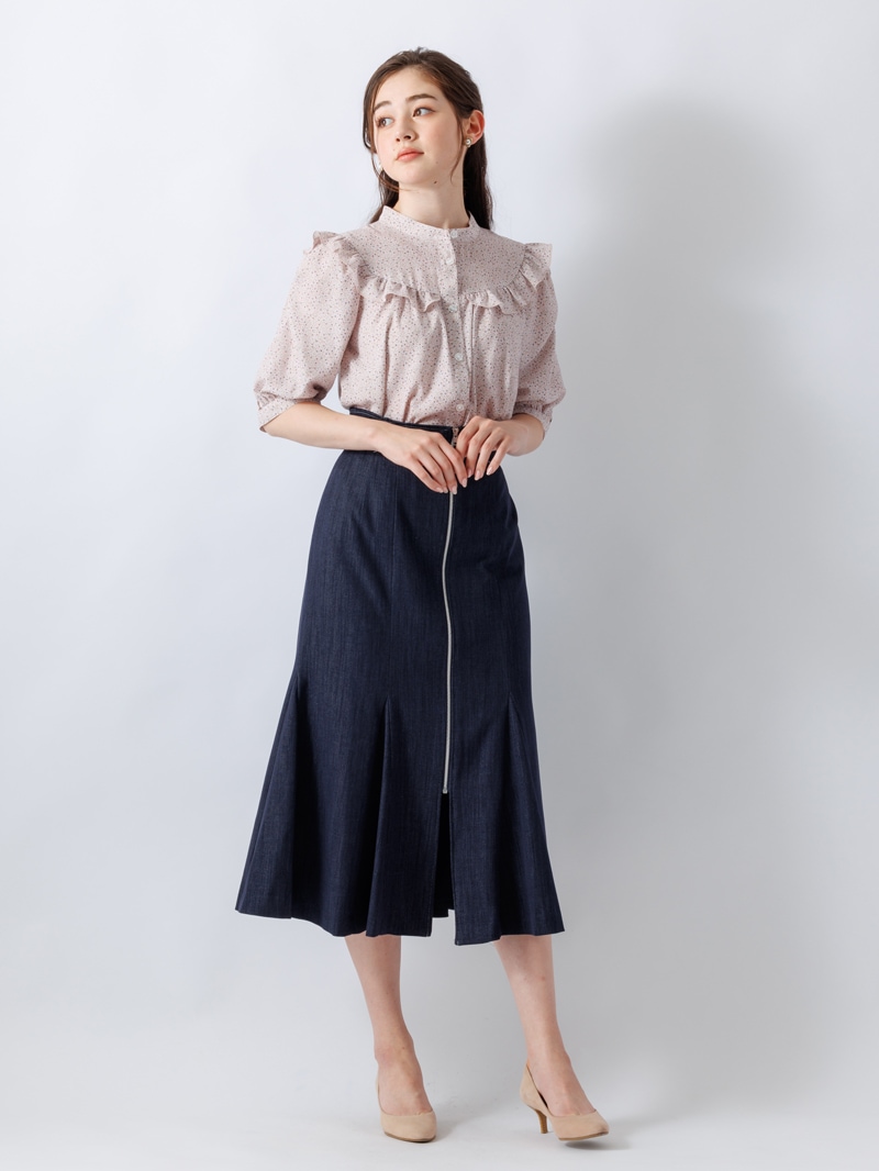 【OUTLET 2500円】幾何学柄プリントギャザーブラウス<10本以下>