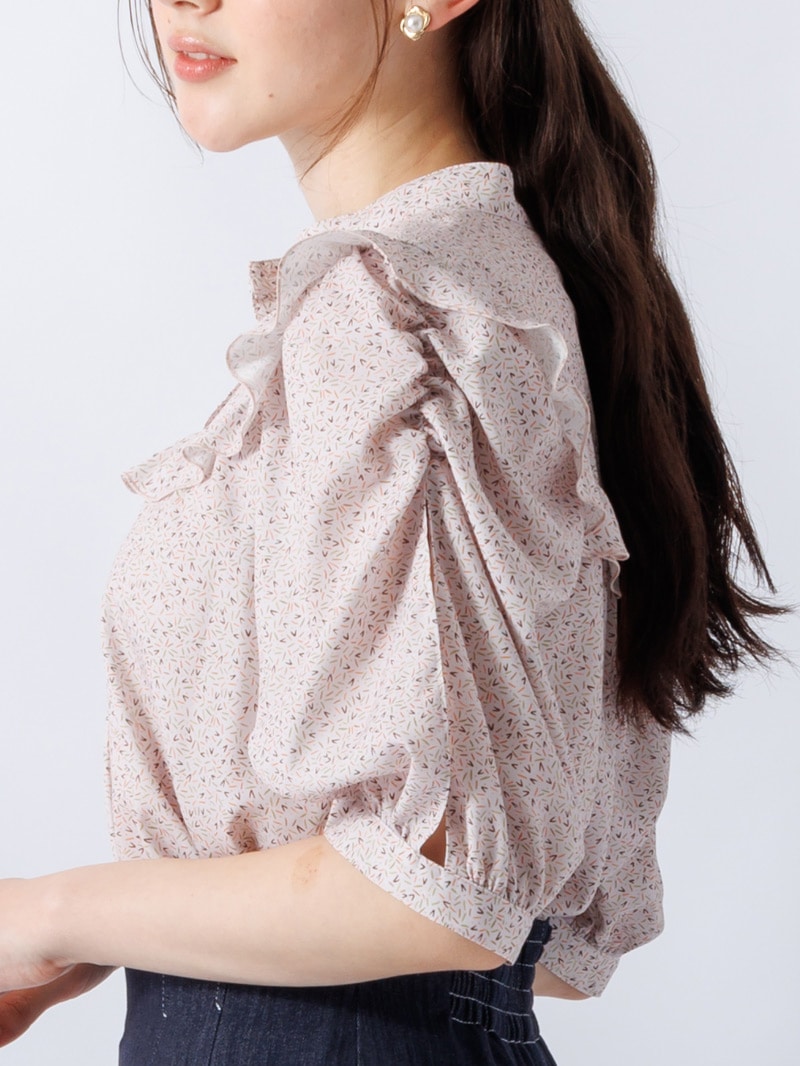 【OUTLET 2500円】幾何学柄プリントギャザーブラウス<10本以下>