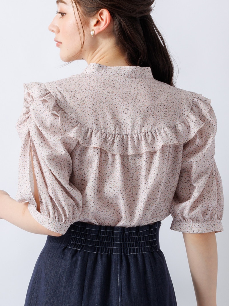 【OUTLET 2500円】幾何学柄プリントギャザーブラウス<10本以下>