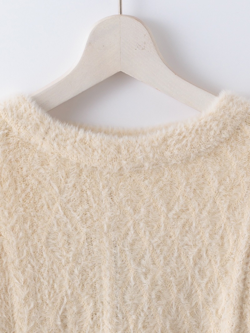 ミンクライクファー立衿ケーブル柄ニット＜アウトレット均一価格＞