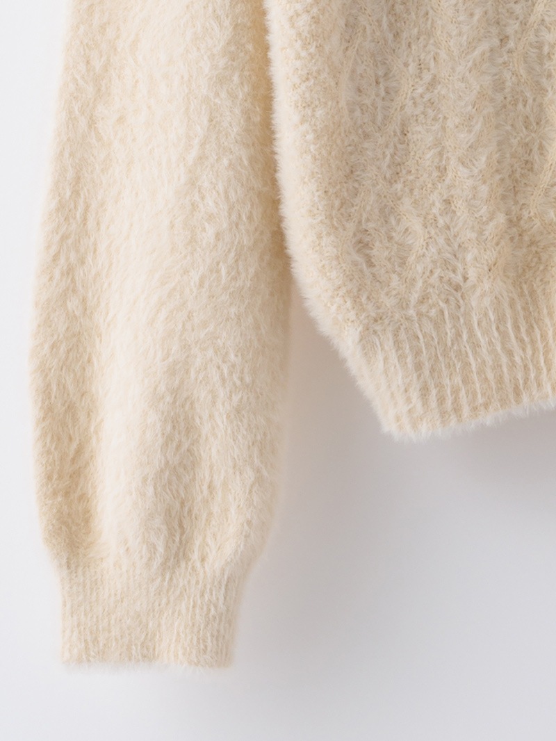 ミンクライクファー立衿ケーブル柄ニット＜アウトレット均一価格＞