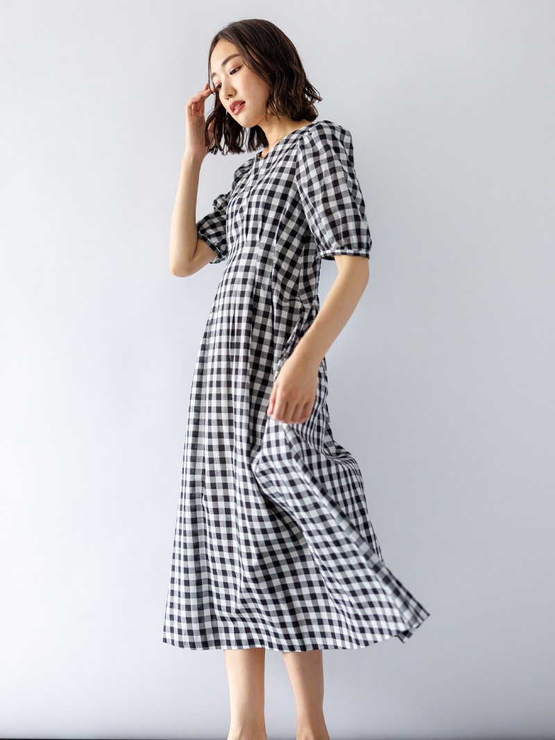 【韓国発】ブロッサムパターンシャーリングラップワンピース 50%OFF】ギンガム 後シャーリングワンピース|KarLParkLane