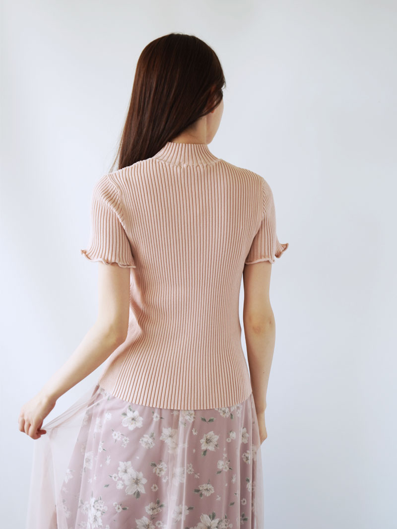 【65%OFF】袖口フリルハイネックニット