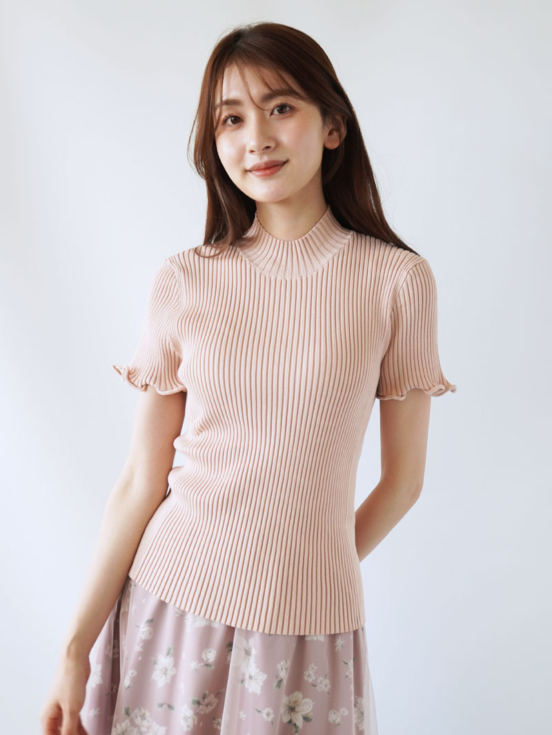 【65%OFF】袖口フリルハイネックニット