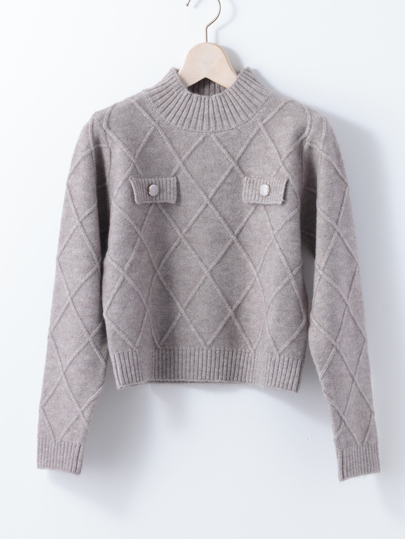 【20%OFF】ダイヤ柄編みタブ付ニット