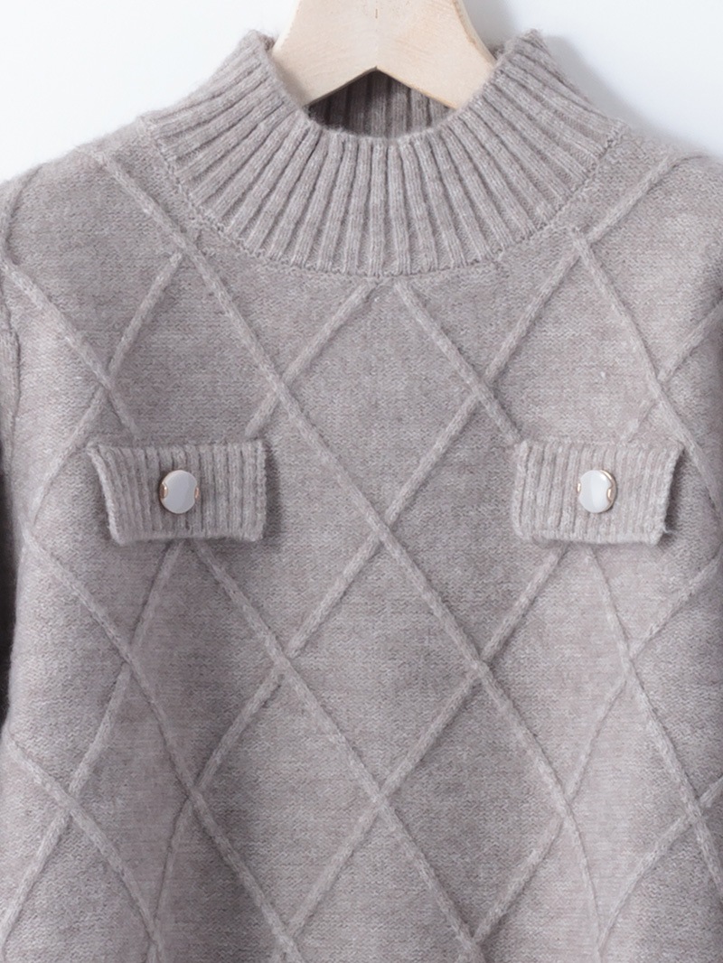 【20%OFF】ダイヤ柄編みタブ付ニット
