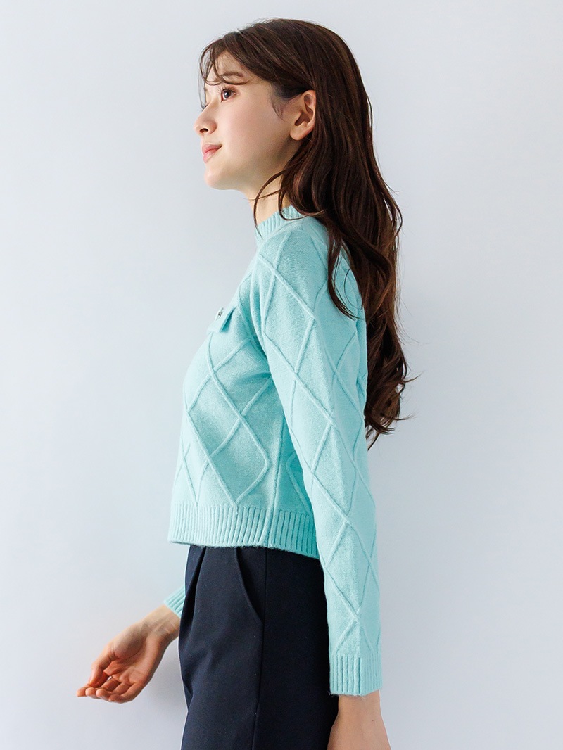【20%OFF】ダイヤ柄編みタブ付ニット