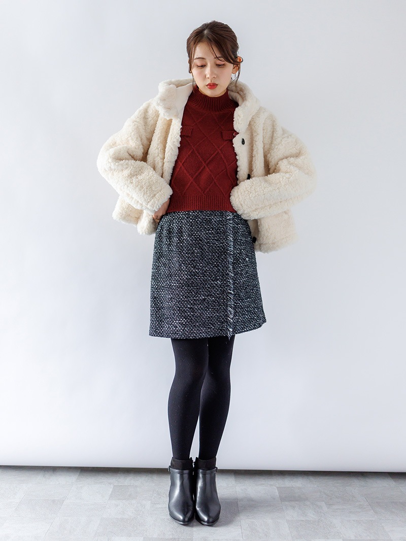 【20%OFF】ダイヤ柄編みタブ付ニット