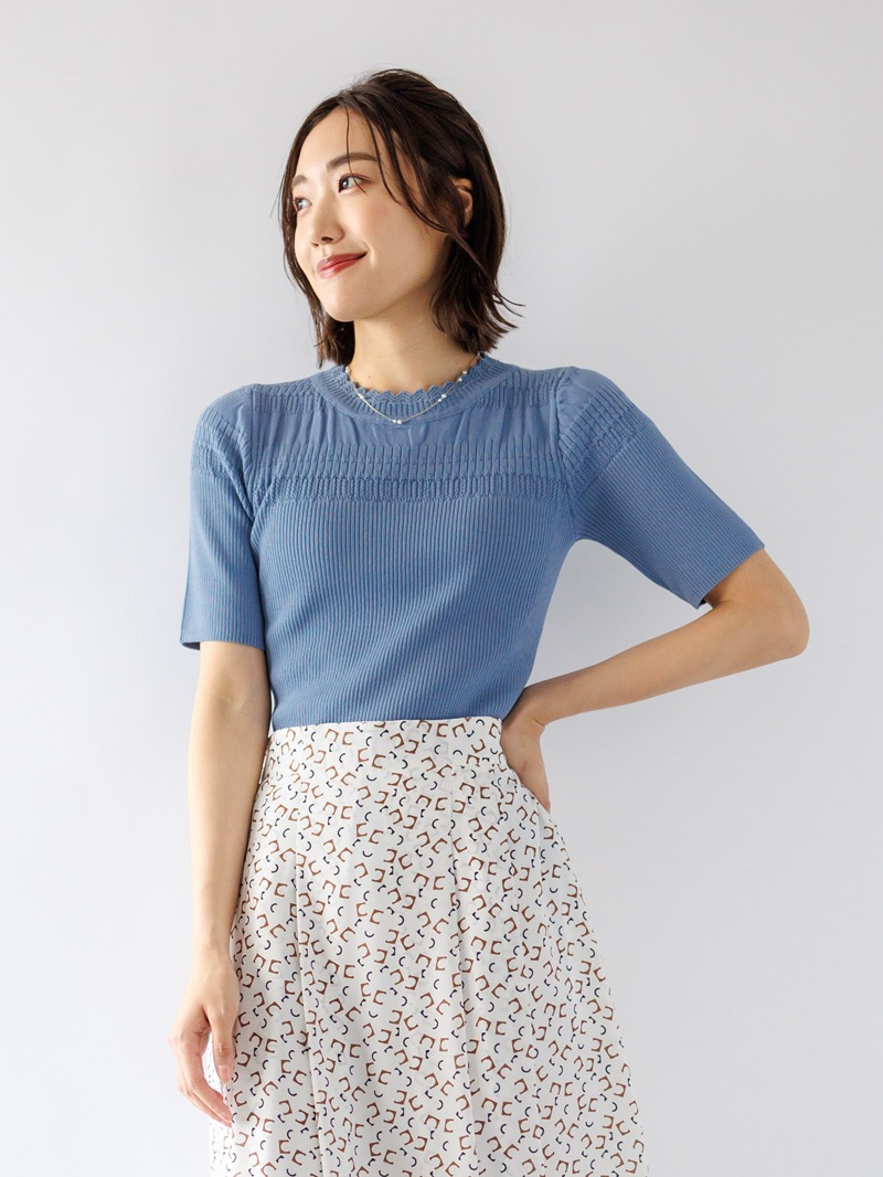 【SUMMER SALE】透かし×シャーリングニット