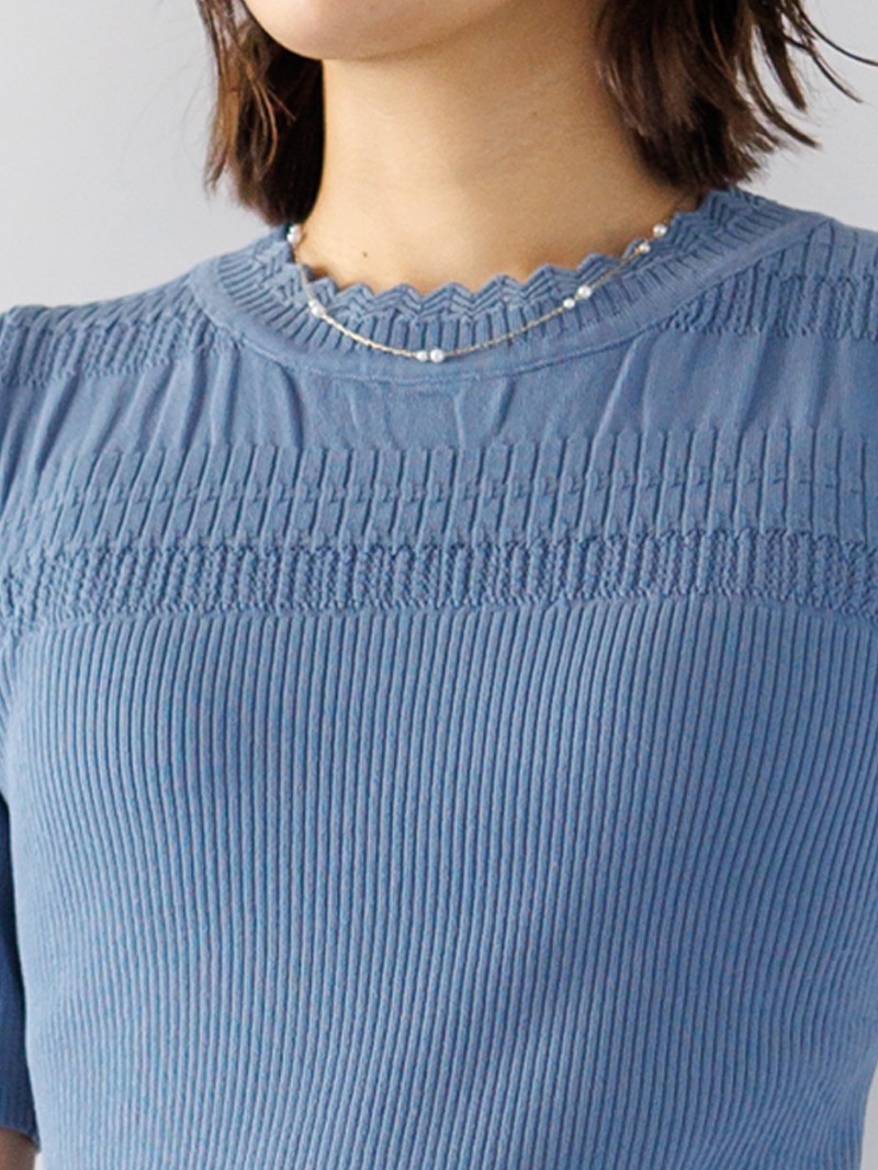 【SUMMER SALE】透かし×シャーリングニット