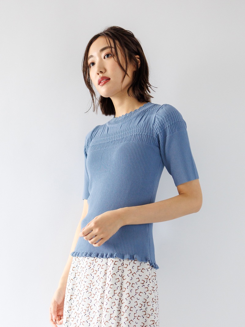 【SUMMER SALE】透かし×シャーリングニット