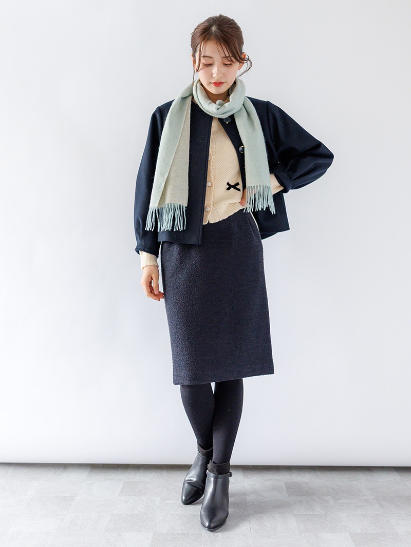 【40％OFF】ベルベットリボン付丸首ピコカーデ