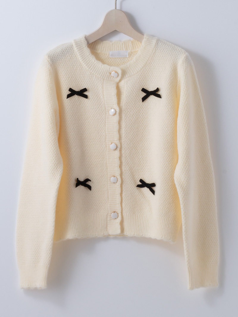 【40％OFF】ベルベットリボン付丸首ピコカーデ