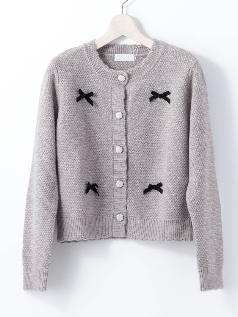 【40％OFF】ベルベットリボン付丸首ピコカーデ