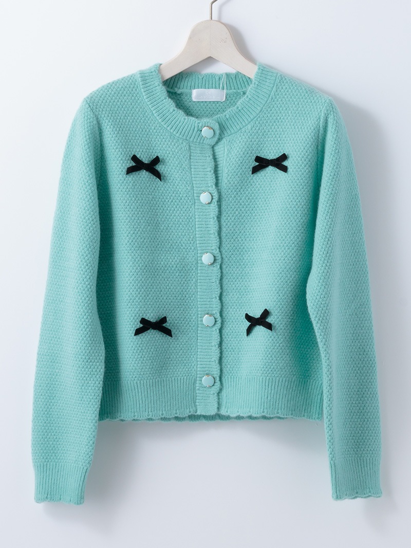 【40％OFF】ベルベットリボン付丸首ピコカーデ