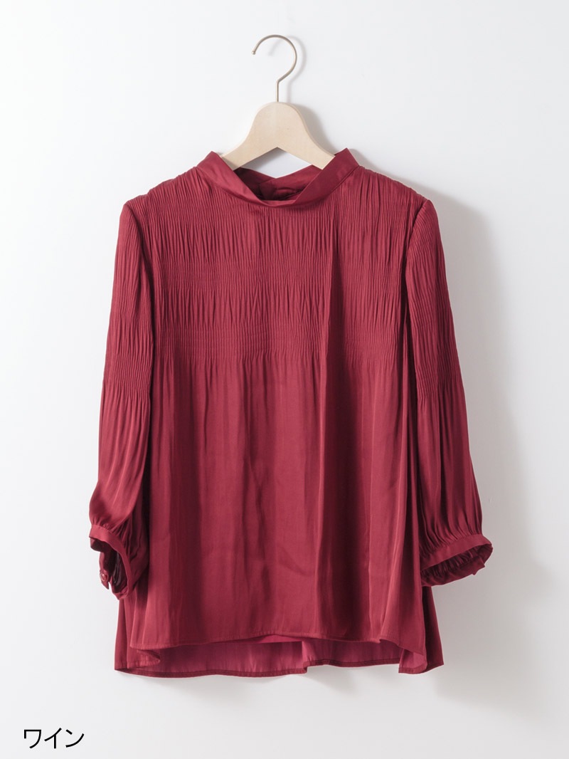 【OUTLET 2500円】割繊サテンマジョリカプリーツブラウス<10本以下>