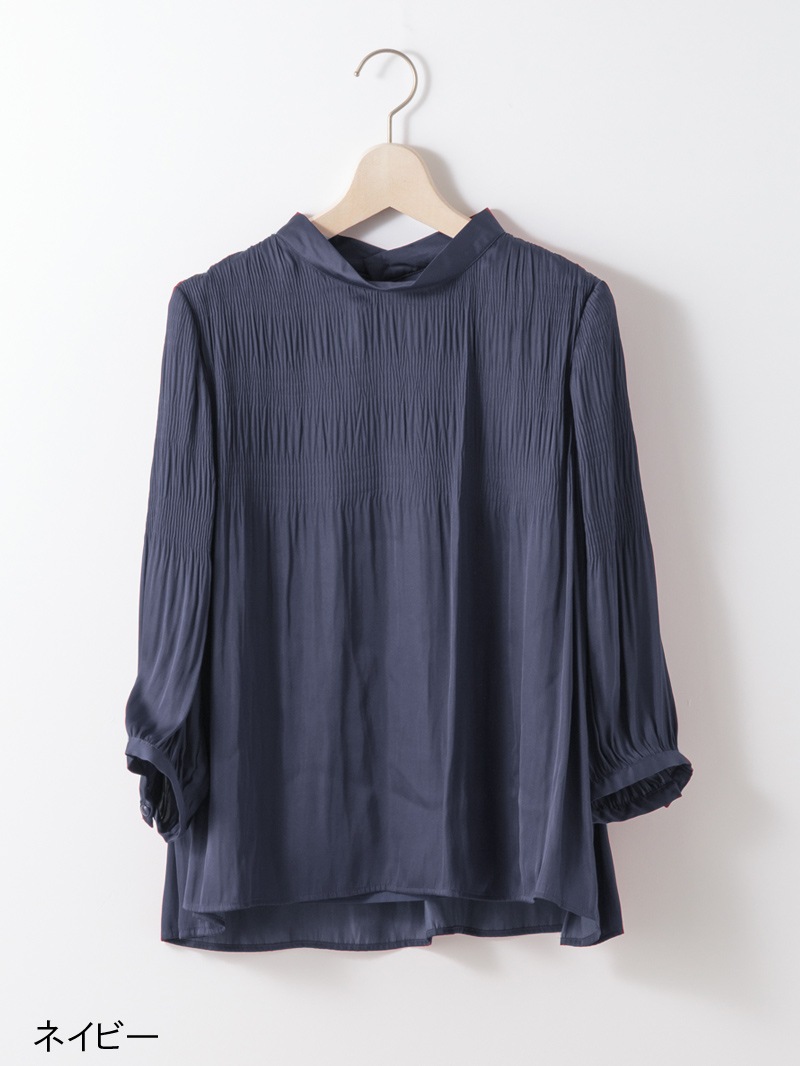 【OUTLET 2500円】割繊サテンマジョリカプリーツブラウス<10本以下>