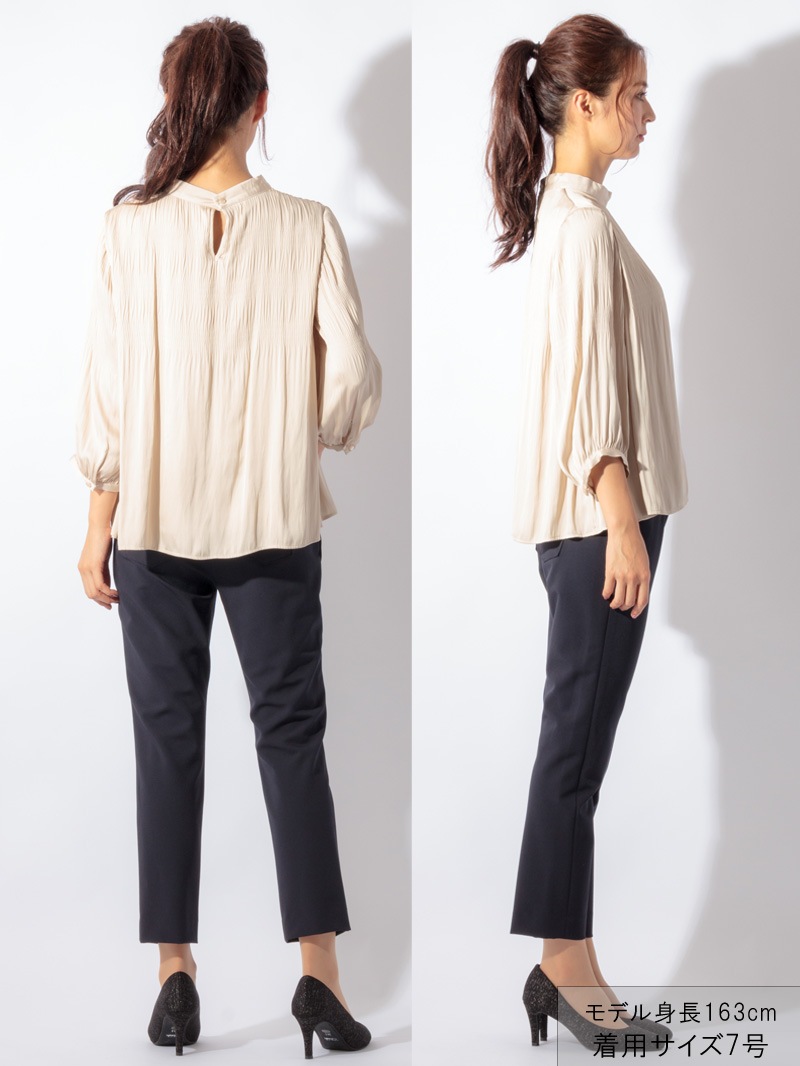【OUTLET 2500円】割繊サテンマジョリカプリーツブラウス<10本以下>