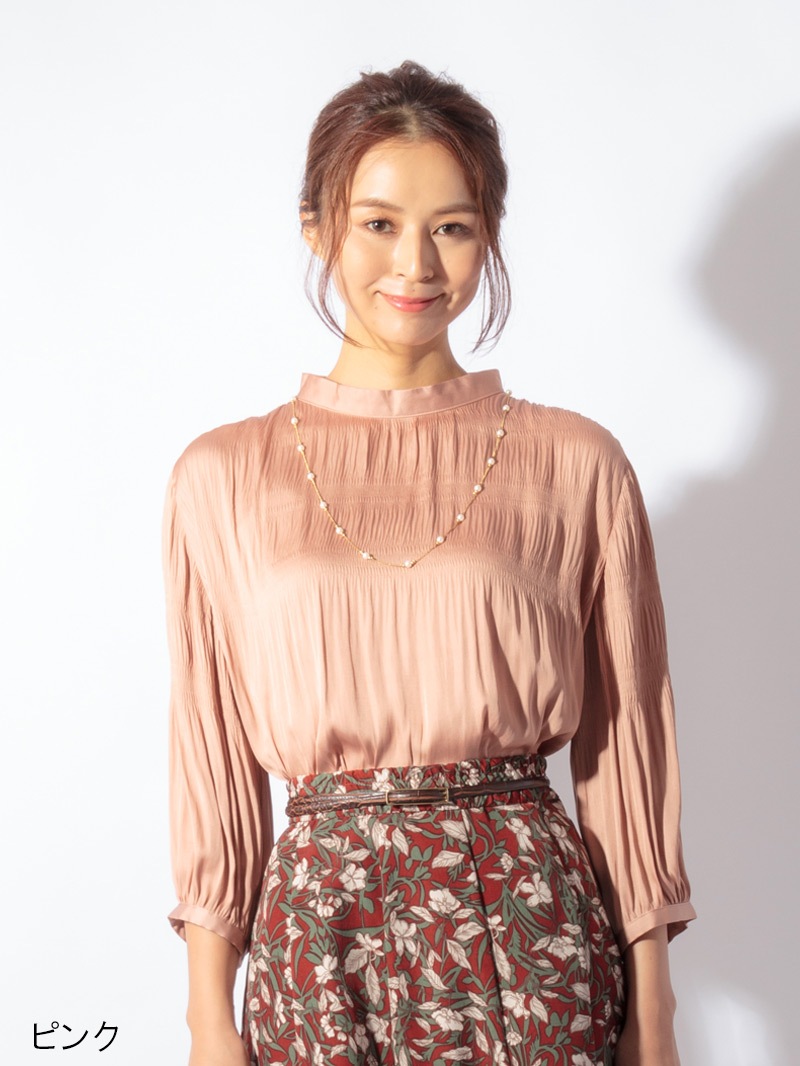 【OUTLET 2500円】割繊サテンマジョリカプリーツブラウス<10本以下>