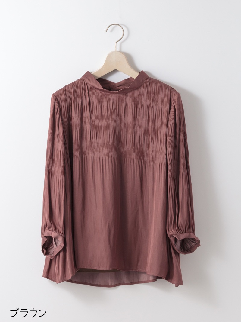 【OUTLET 2500円】割繊サテンマジョリカプリーツブラウス<10本以下>