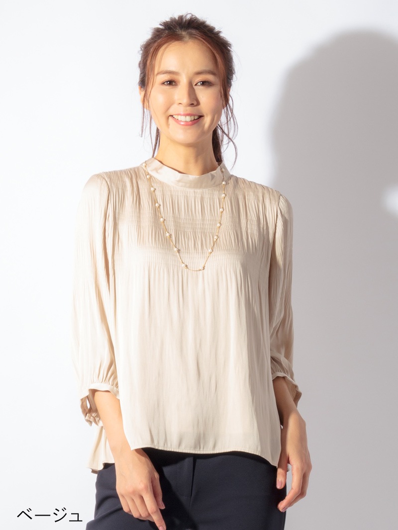 【OUTLET 2500円】割繊サテンマジョリカプリーツブラウス<10本以下>