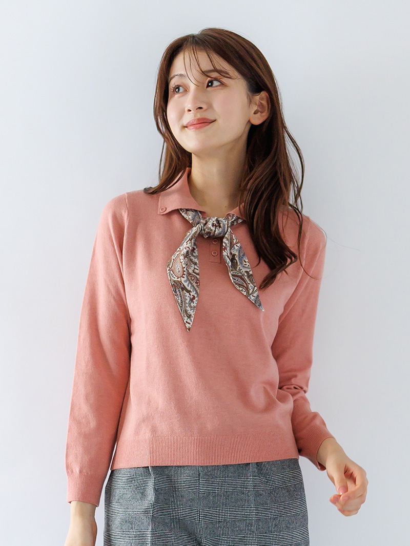 【30%OFF】スカーフ付ポロニット