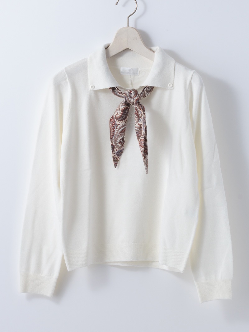 【30%OFF】スカーフ付ポロニット