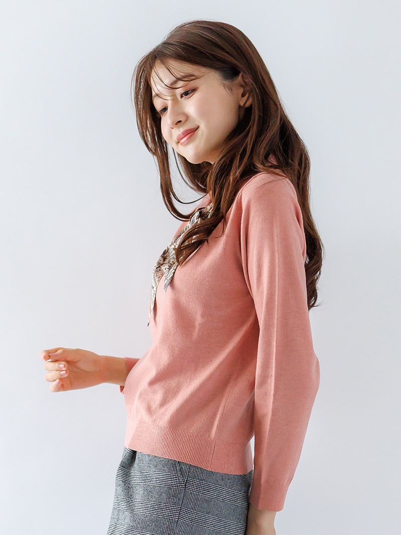 【30%OFF】スカーフ付ポロニット