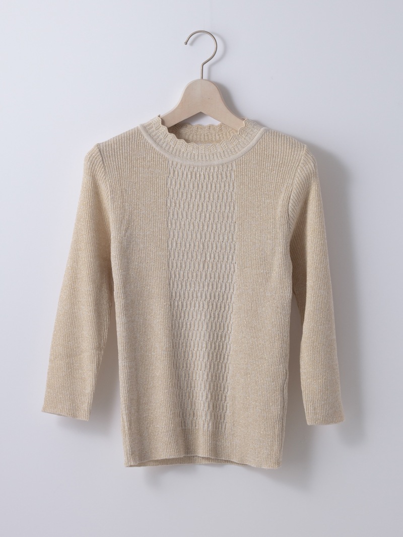 ラメ丸首リブニット＜秋コーデ＞