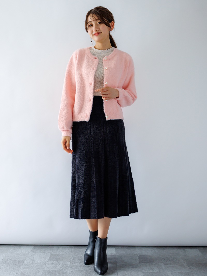 ラメ丸首リブニット＜秋コーデ＞