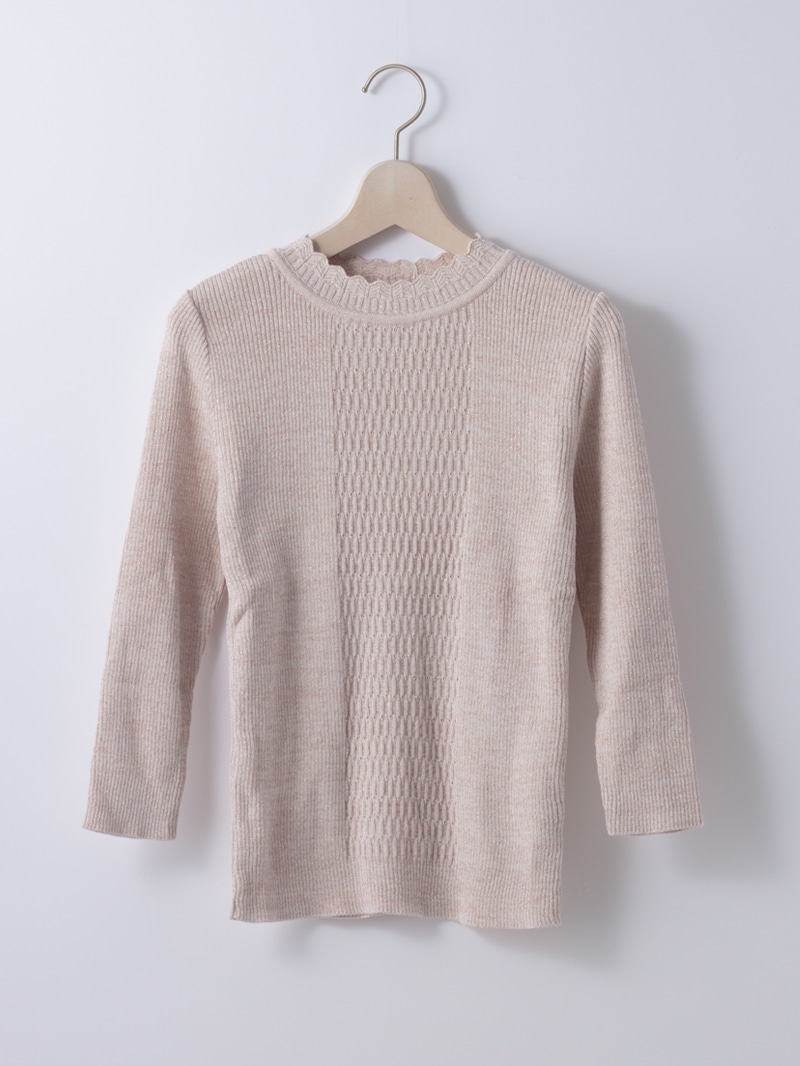 ラメ丸首リブニット＜秋コーデ＞