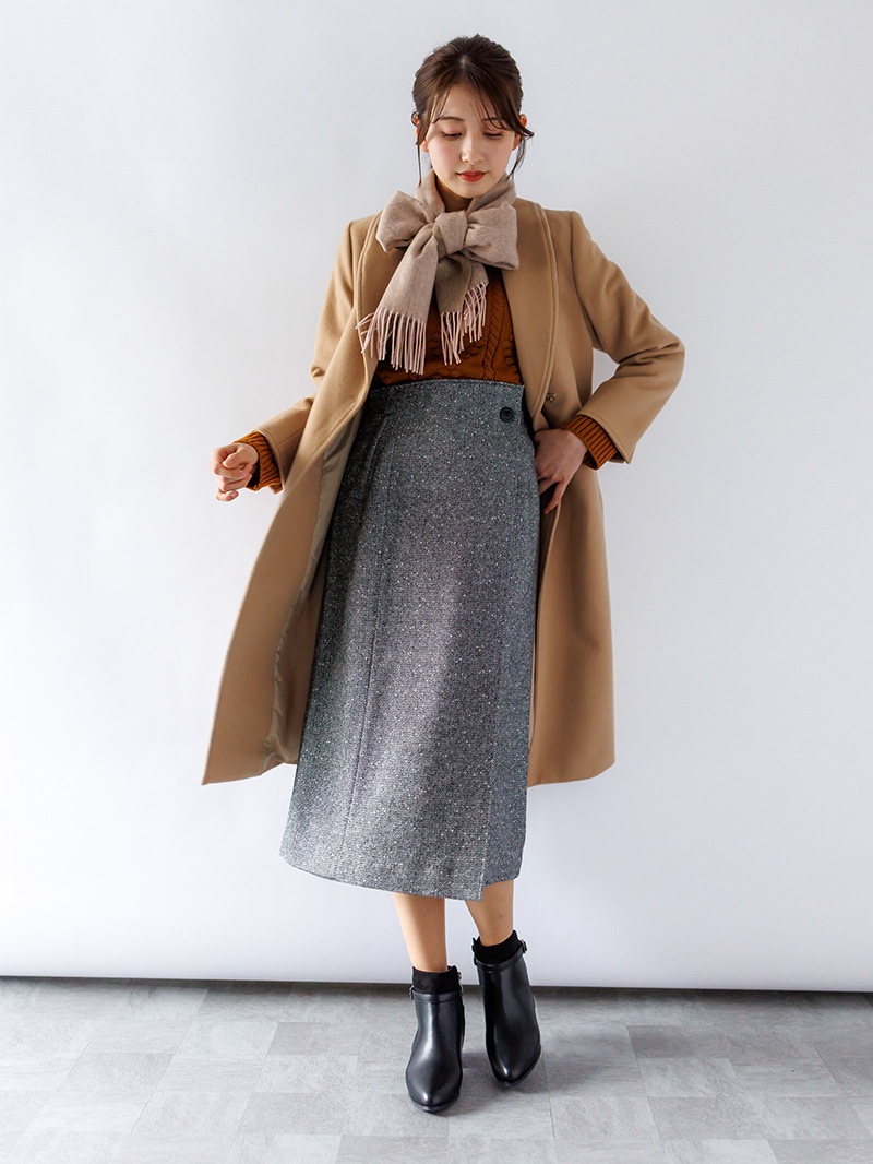 【30%OFF】ツィード巻き風ストレートスカート