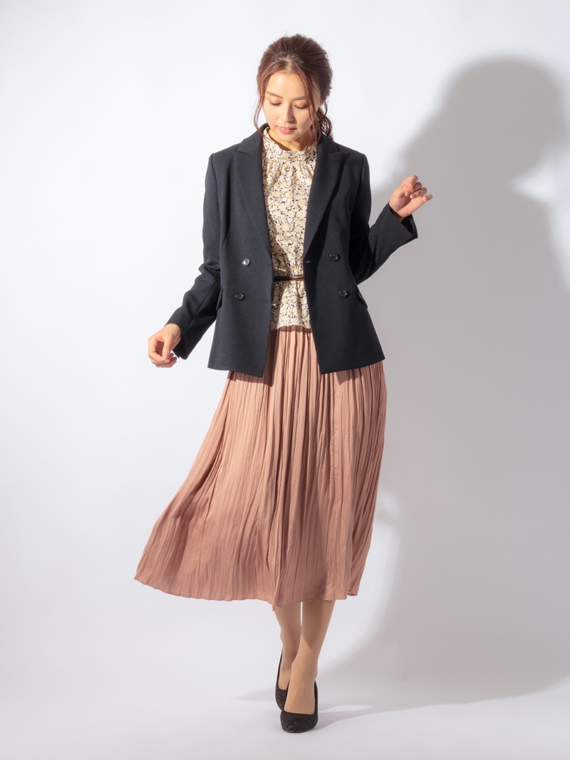 プリント立衿8分袖シャーリングブラウス＜アウトレット均一価格＞