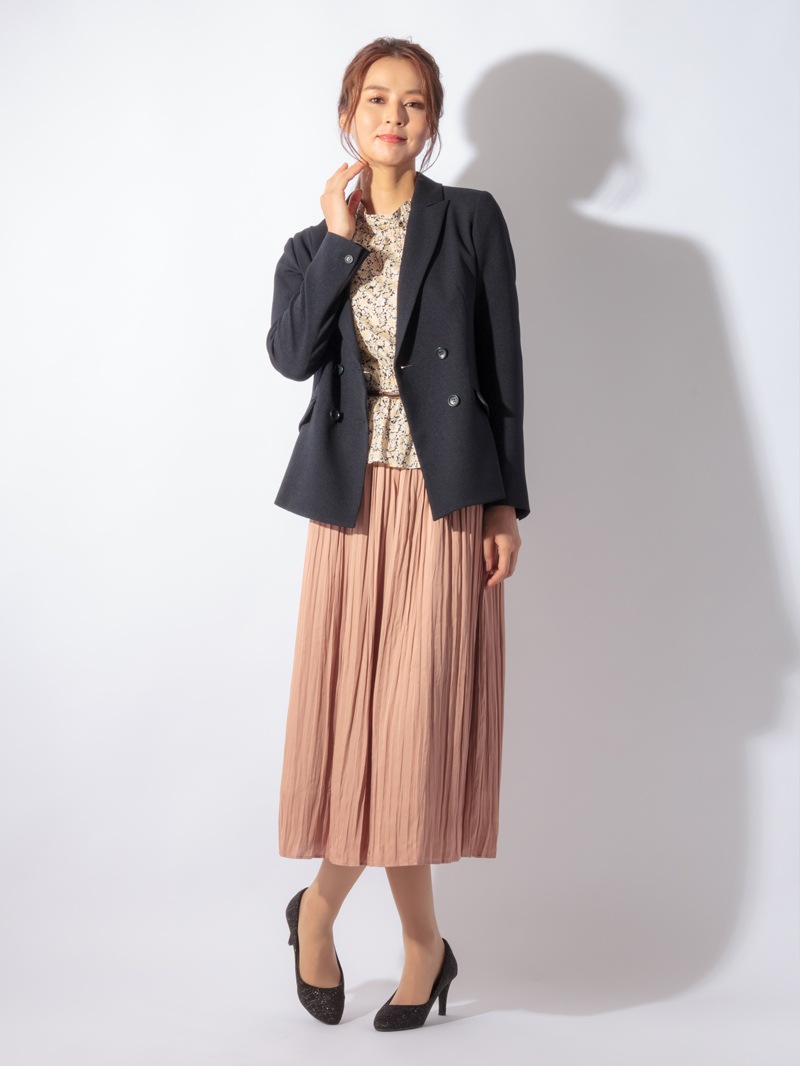 プリント立衿8分袖シャーリングブラウス＜アウトレット均一価格＞