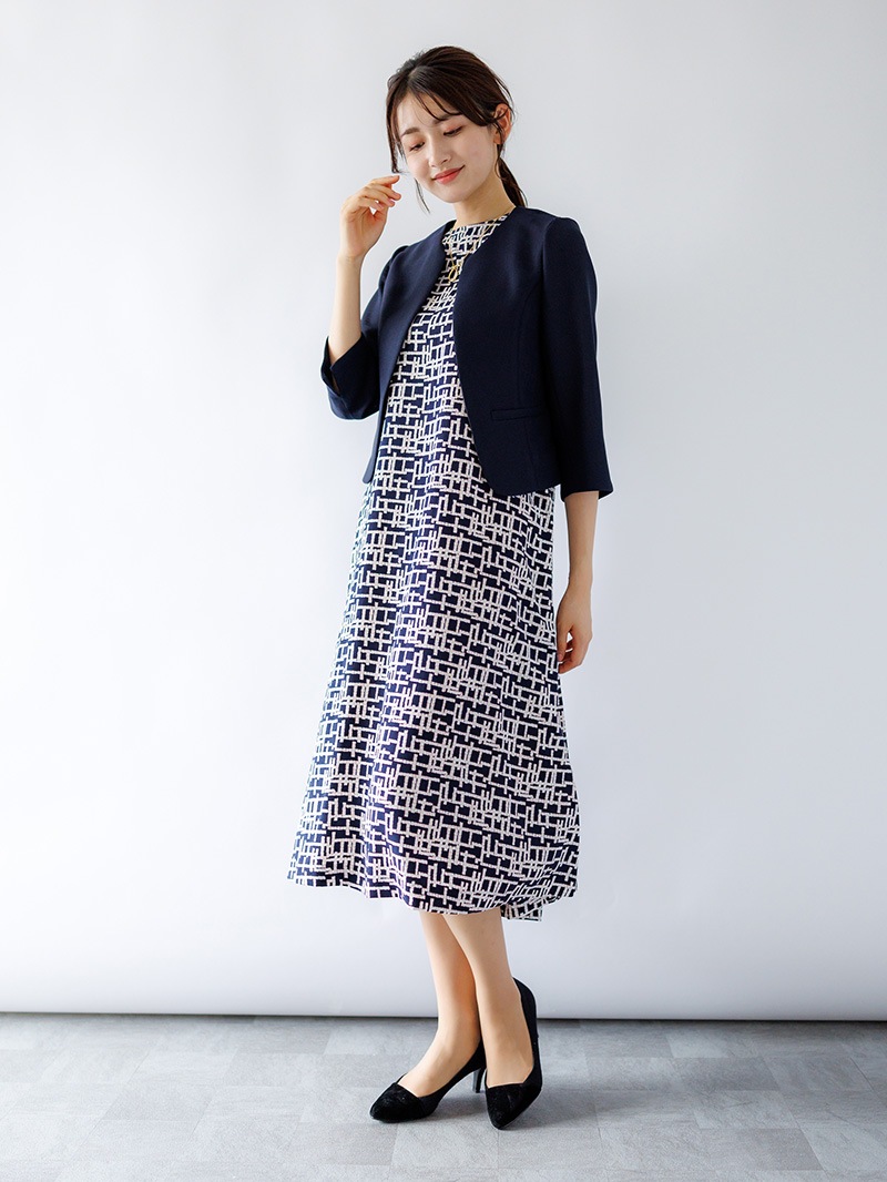 幾何学プリントAラインワンピース