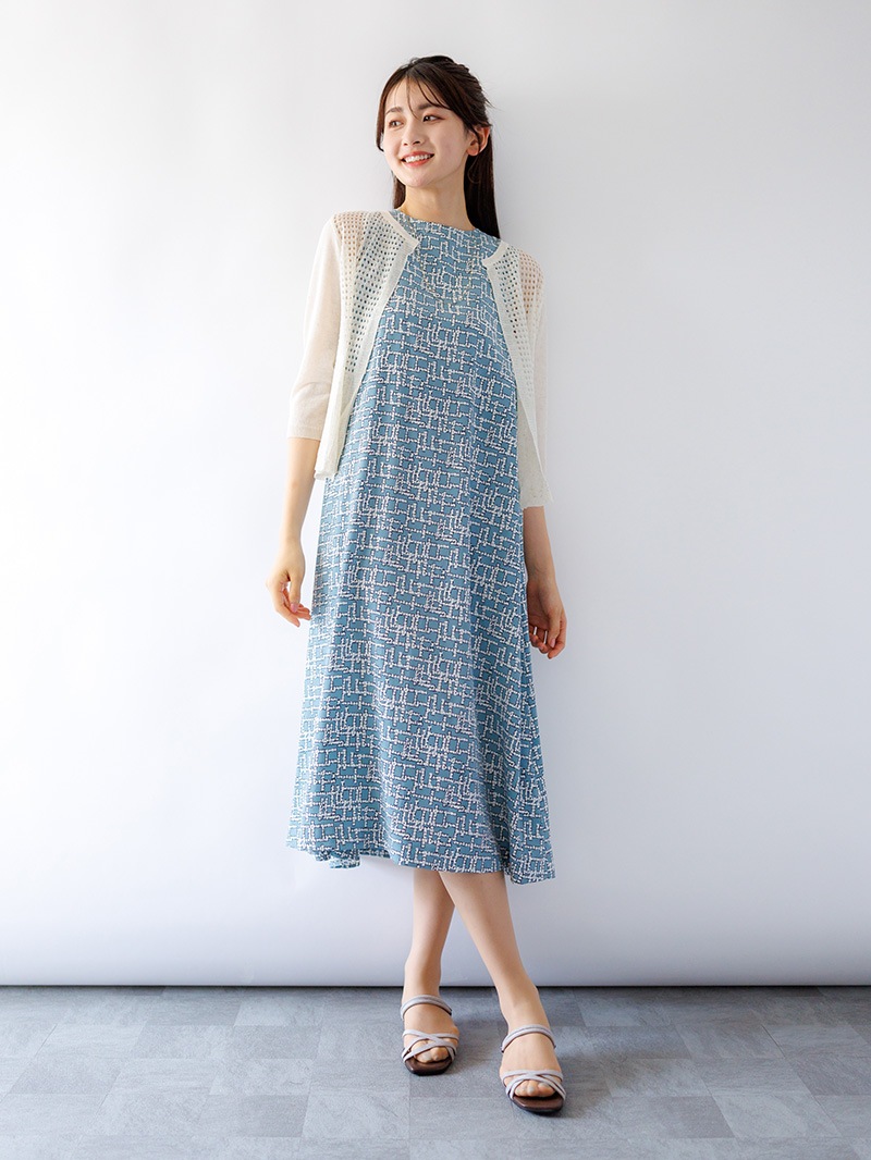 幾何学プリントAラインワンピース