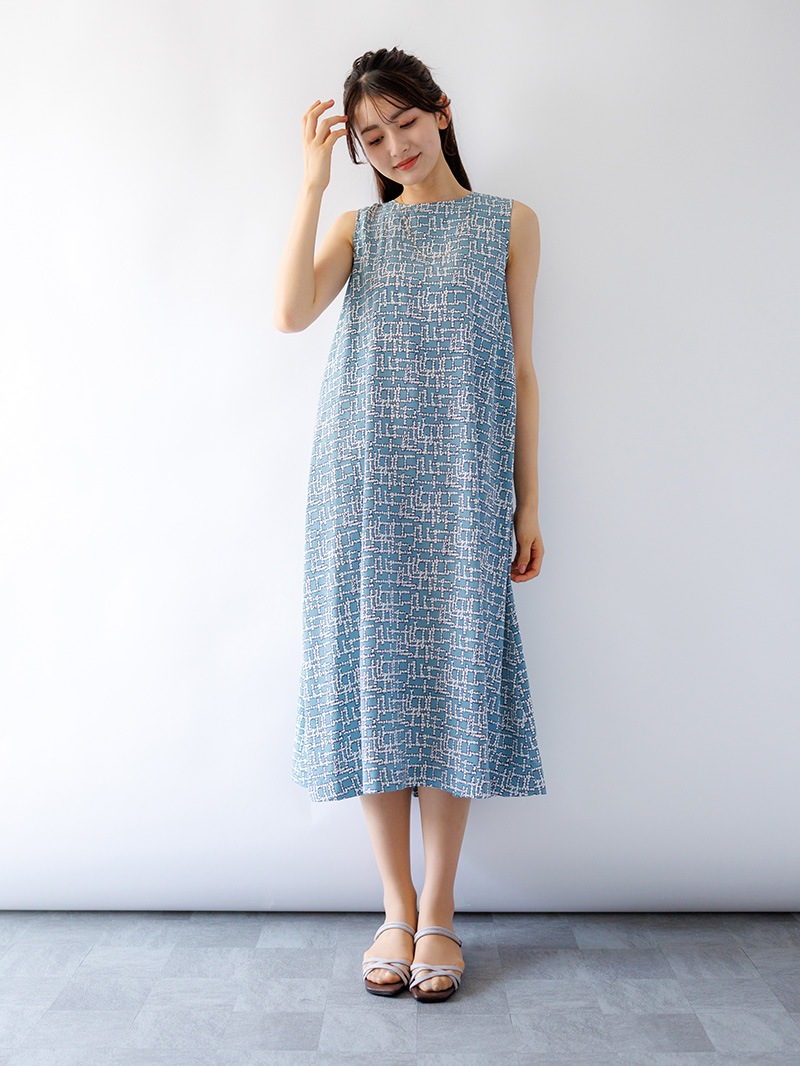 幾何学プリントAラインワンピース