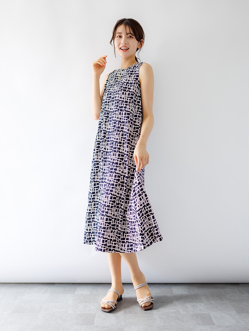 幾何学プリントAラインワンピース