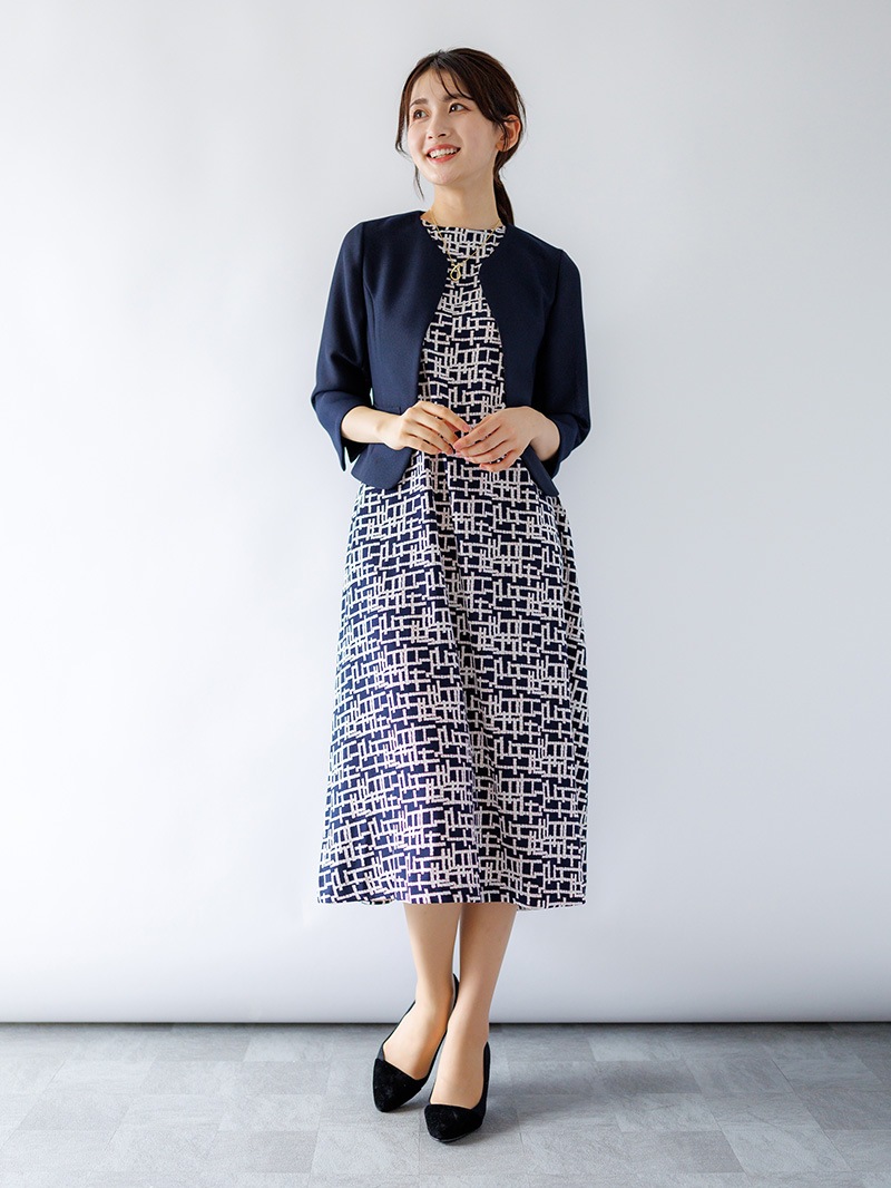 幾何学プリントAラインワンピース