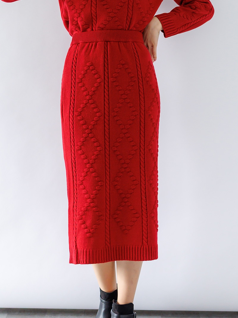 【30%OFF】ローゲージ ケーブル×ダイヤ柄タイトスカート