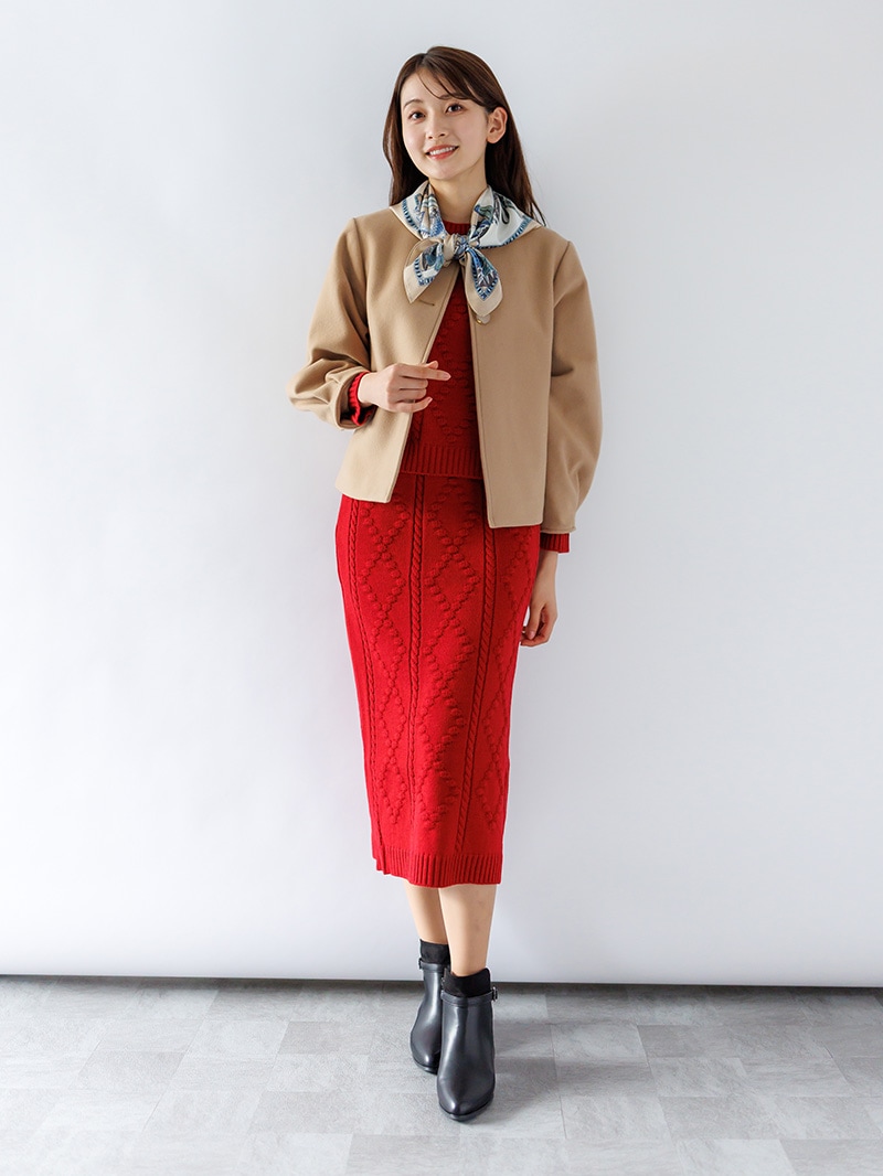 【30%OFF】ローゲージ ケーブル×ダイヤ柄タイトスカート